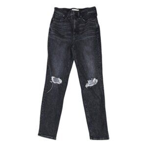 Madewell Black Mom Jeans Size 25 Distressed Knee High Rise Tapered 90s